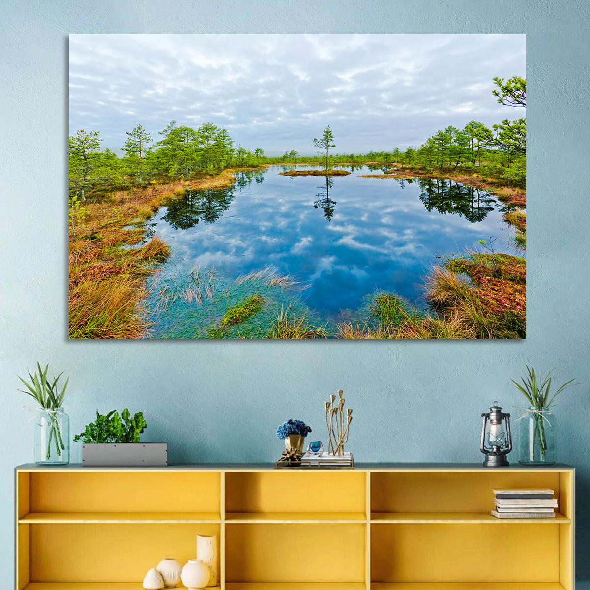Viru Bog Reflections Wall Art in a room, landscape
