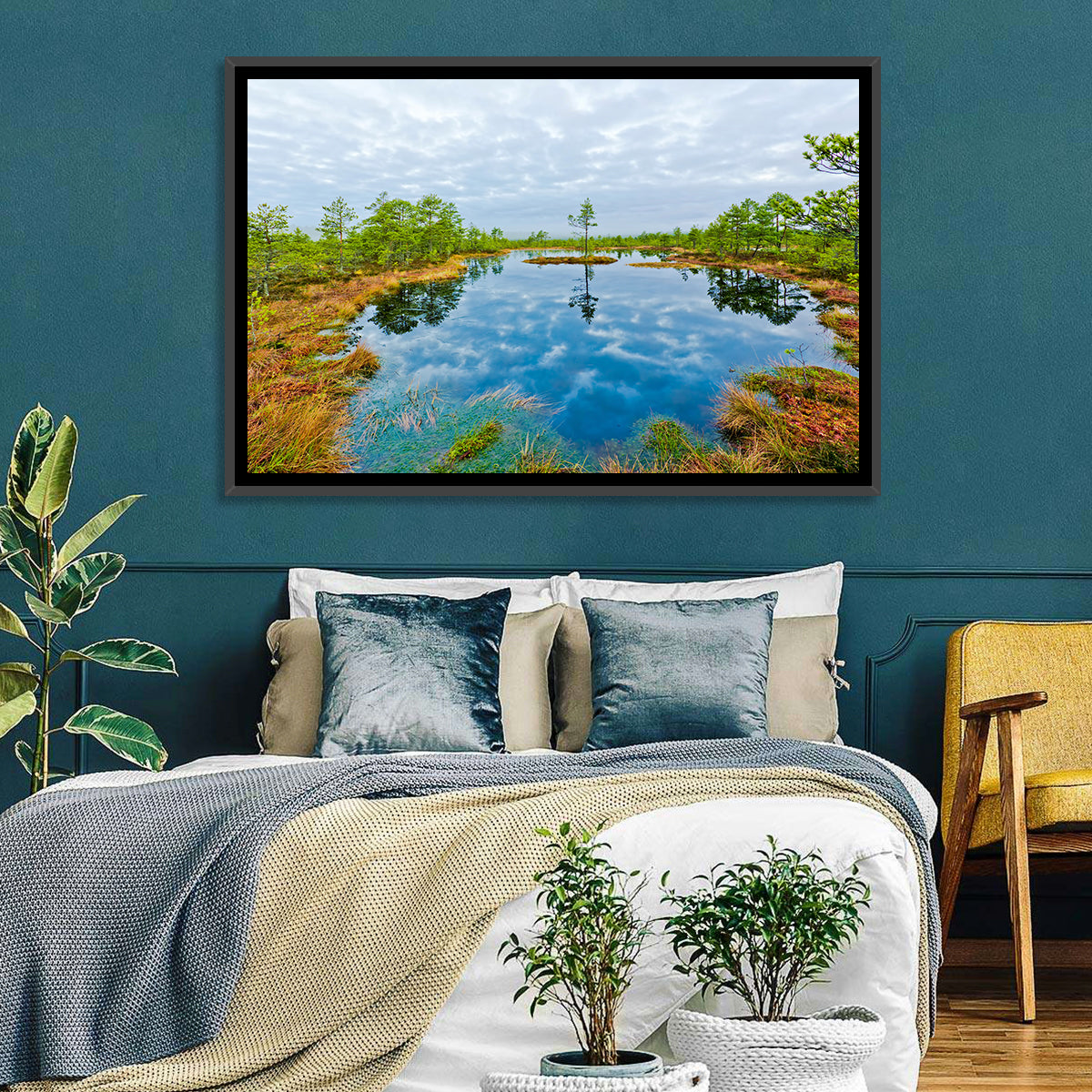 Viru Bog Reflections Wall Art in a room, landscape