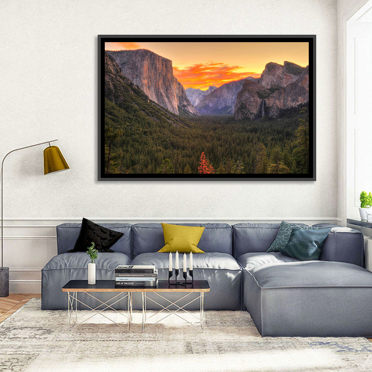 Yosemite Valley Sunset from Tunnel View Wall Art in a room, landscape