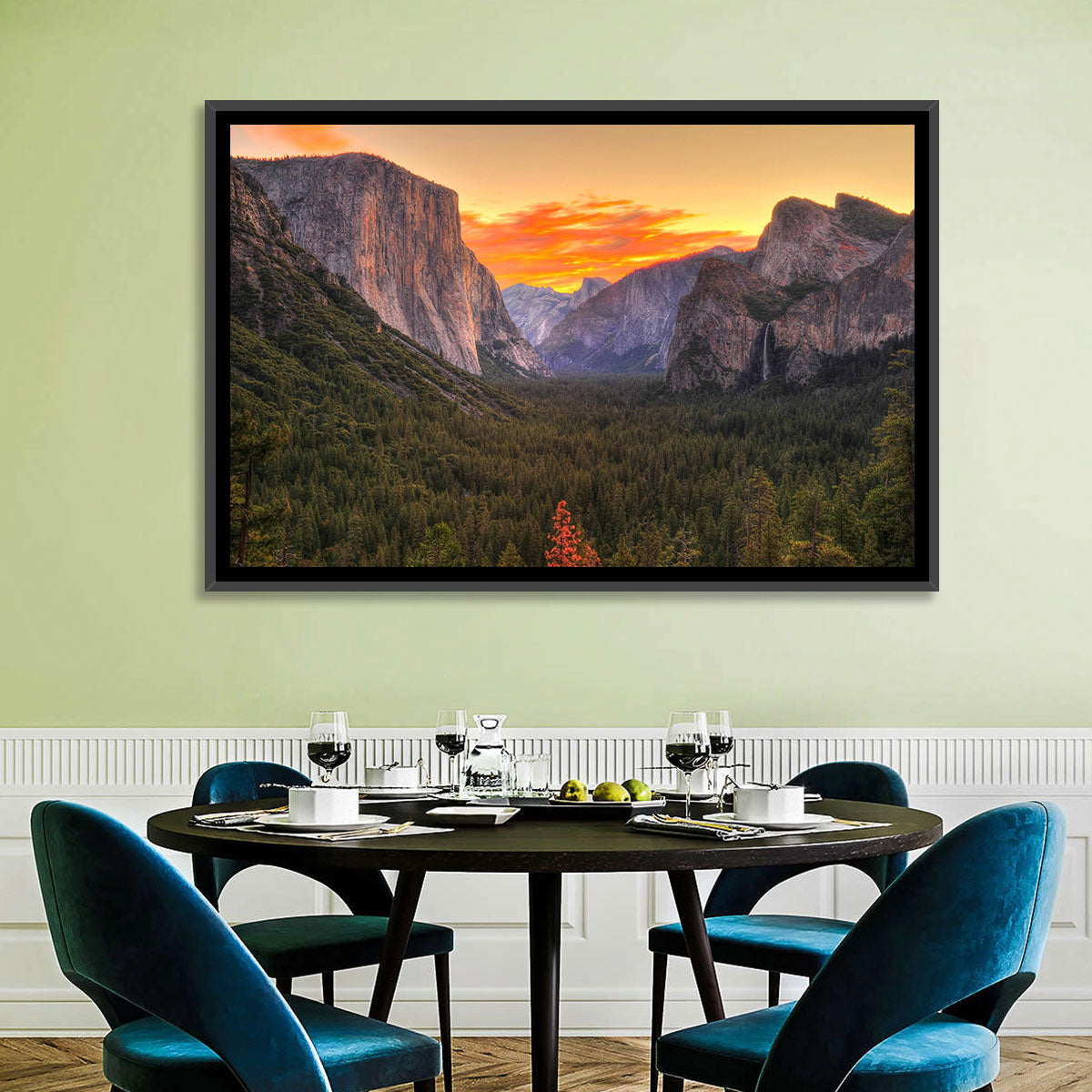 Yosemite Valley Sunset from Tunnel View Wall Art in a room, landscape