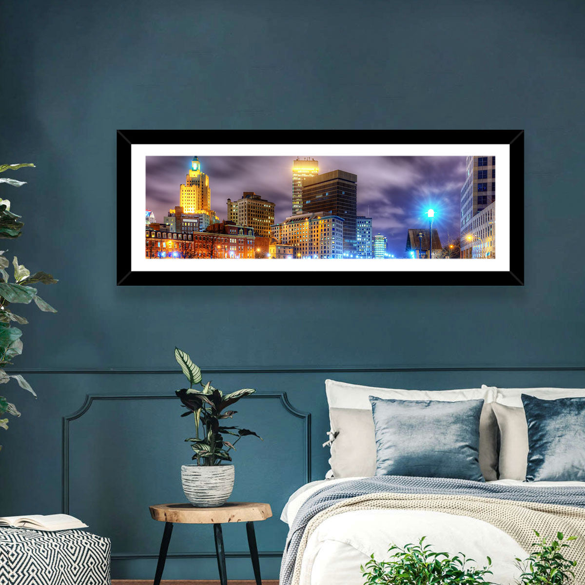 Providence River Night Skyline Wall Art