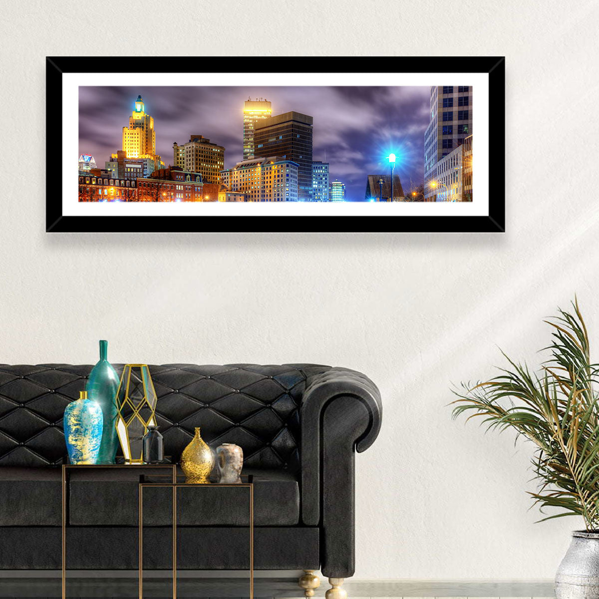 Providence River Night Skyline Wall Art
