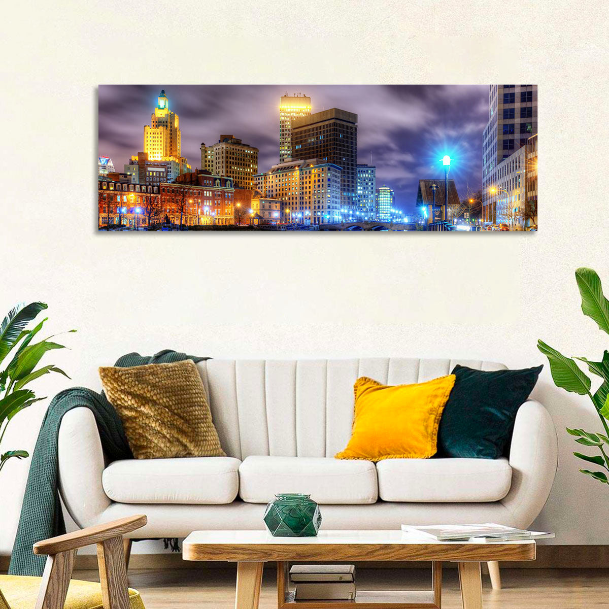 Providence River Night Skyline Wall Art