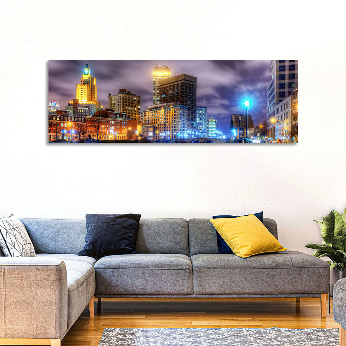 Providence River Night Skyline Wall Art