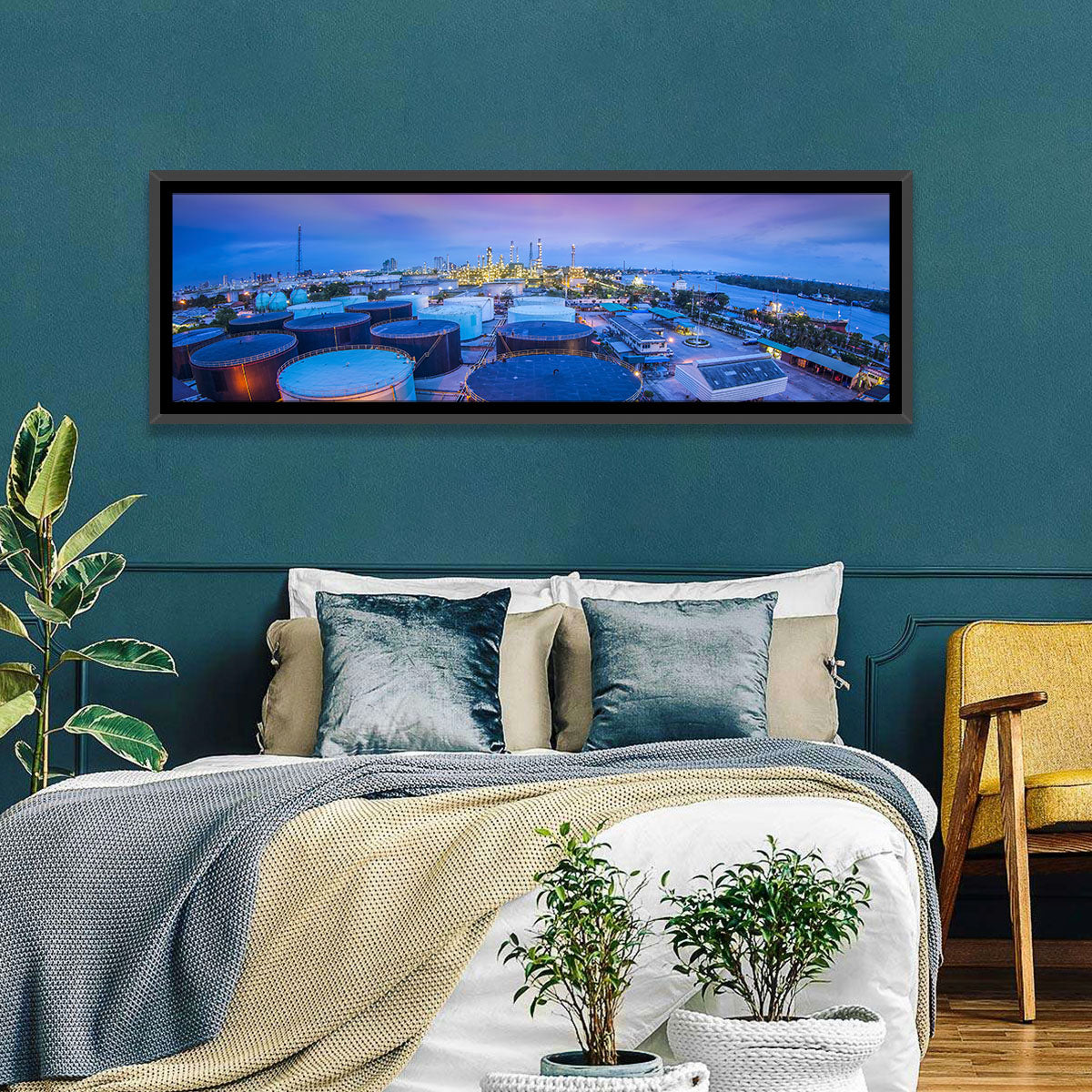 Twilight Oil Refinery River View Wall Art