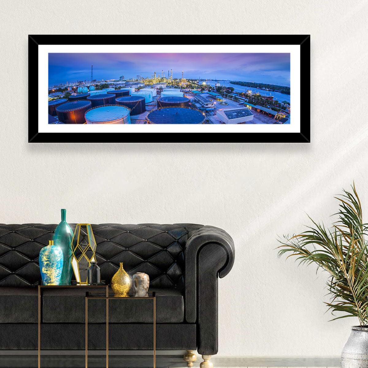 Twilight Oil Refinery River View Wall Art