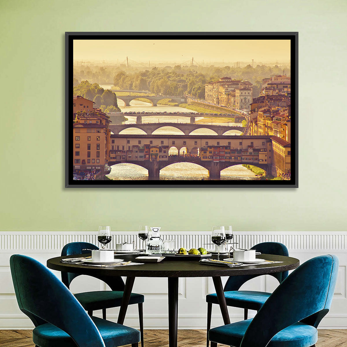 Ponte Vecchio at Golden Hour Wall Art in a room, landscape
