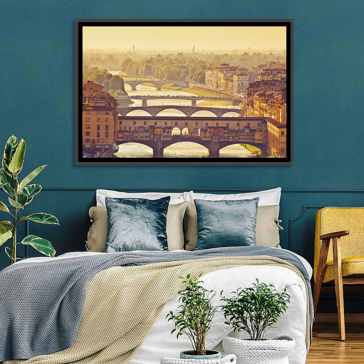 Ponte Vecchio at Golden Hour Wall Art in a room, landscape