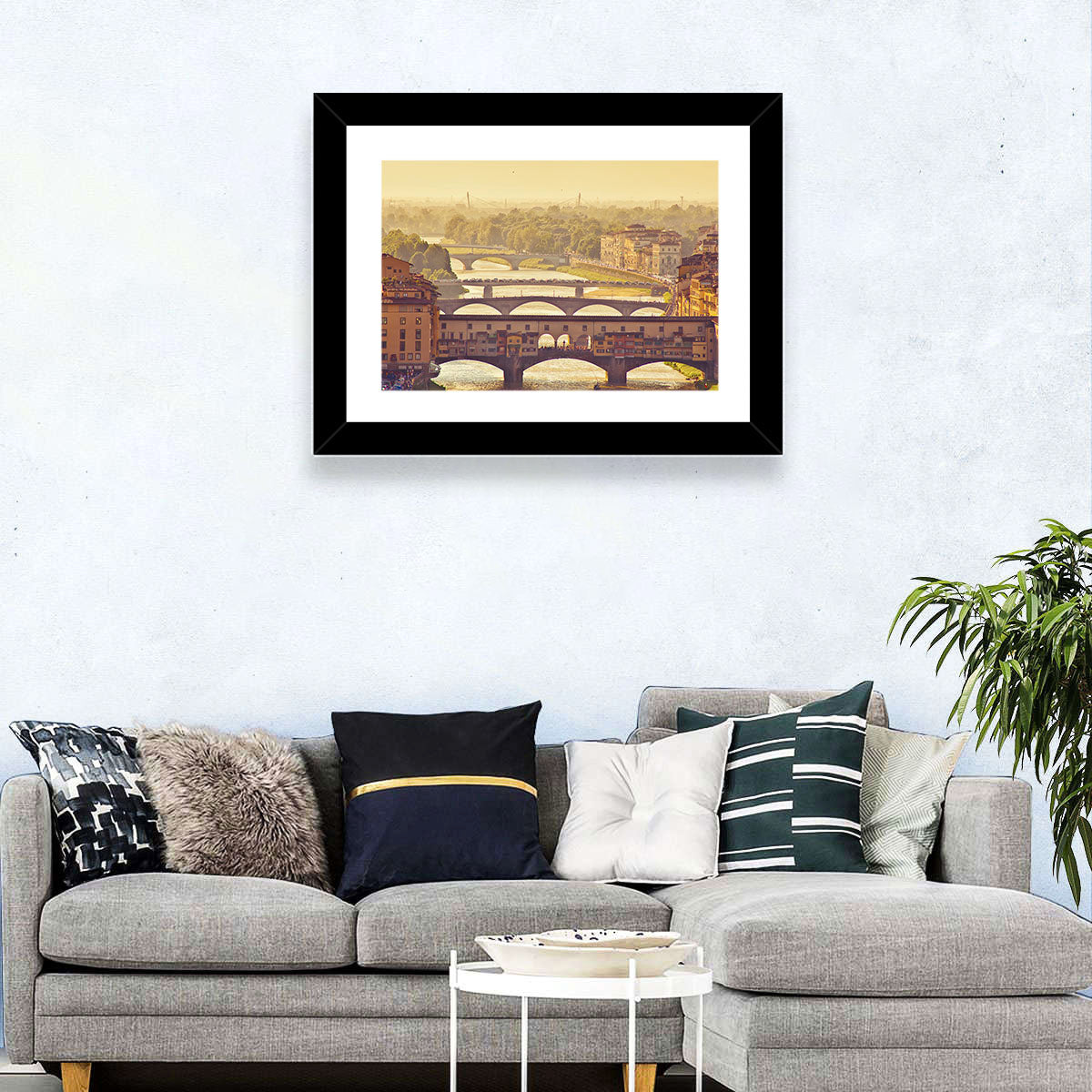 Ponte Vecchio at Golden Hour Wall Art in a room, landscape