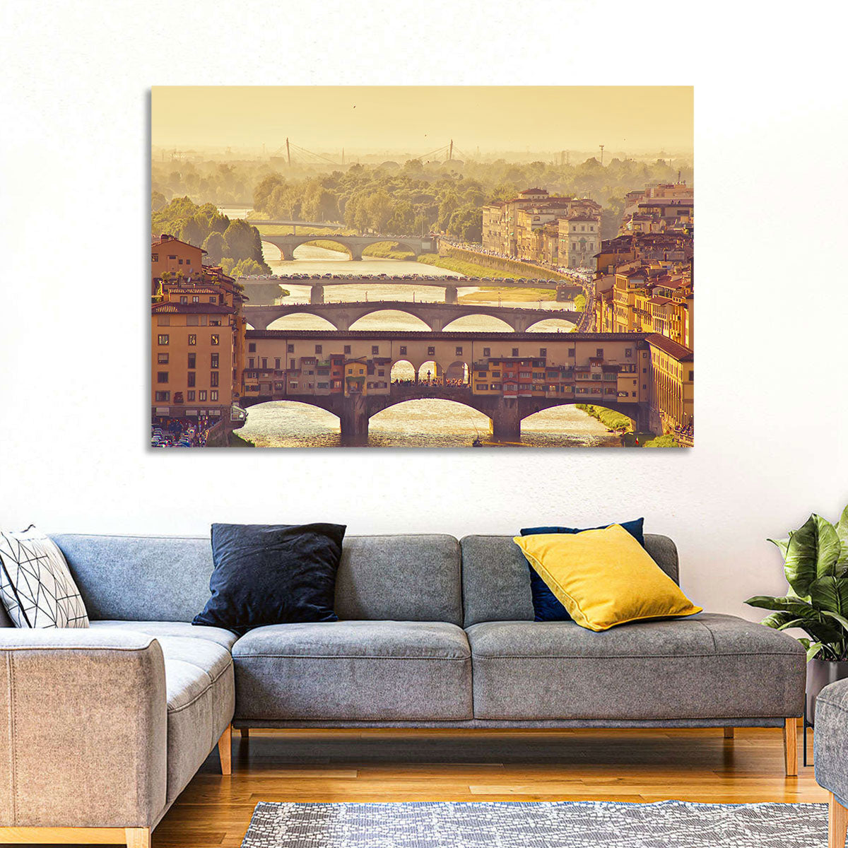 Ponte Vecchio at Golden Hour Wall Art in a room, landscape