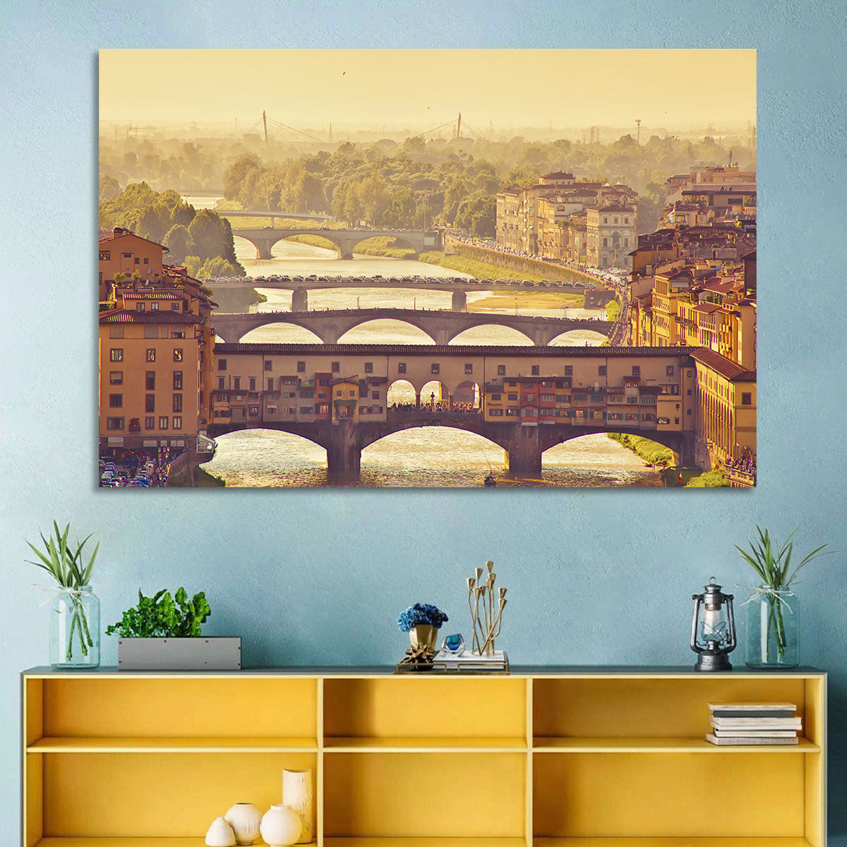 Ponte Vecchio at Golden Hour Wall Art in a room, landscape