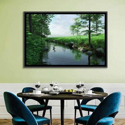 Tranquil Meadow Stream with Wildflowers Wall Art