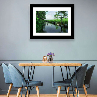 Tranquil Meadow Stream with Wildflowers Wall Art
