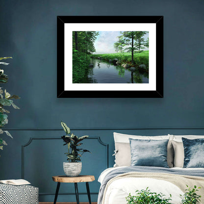 Tranquil Meadow Stream with Wildflowers Wall Art