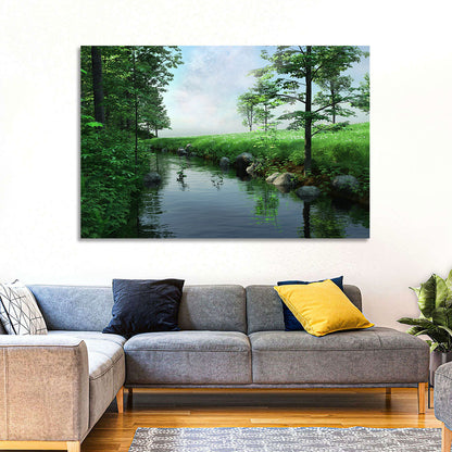 Tranquil Meadow Stream with Wildflowers Wall Art