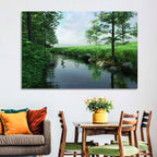Tranquil Meadow Stream with Wildflowers Wall Art