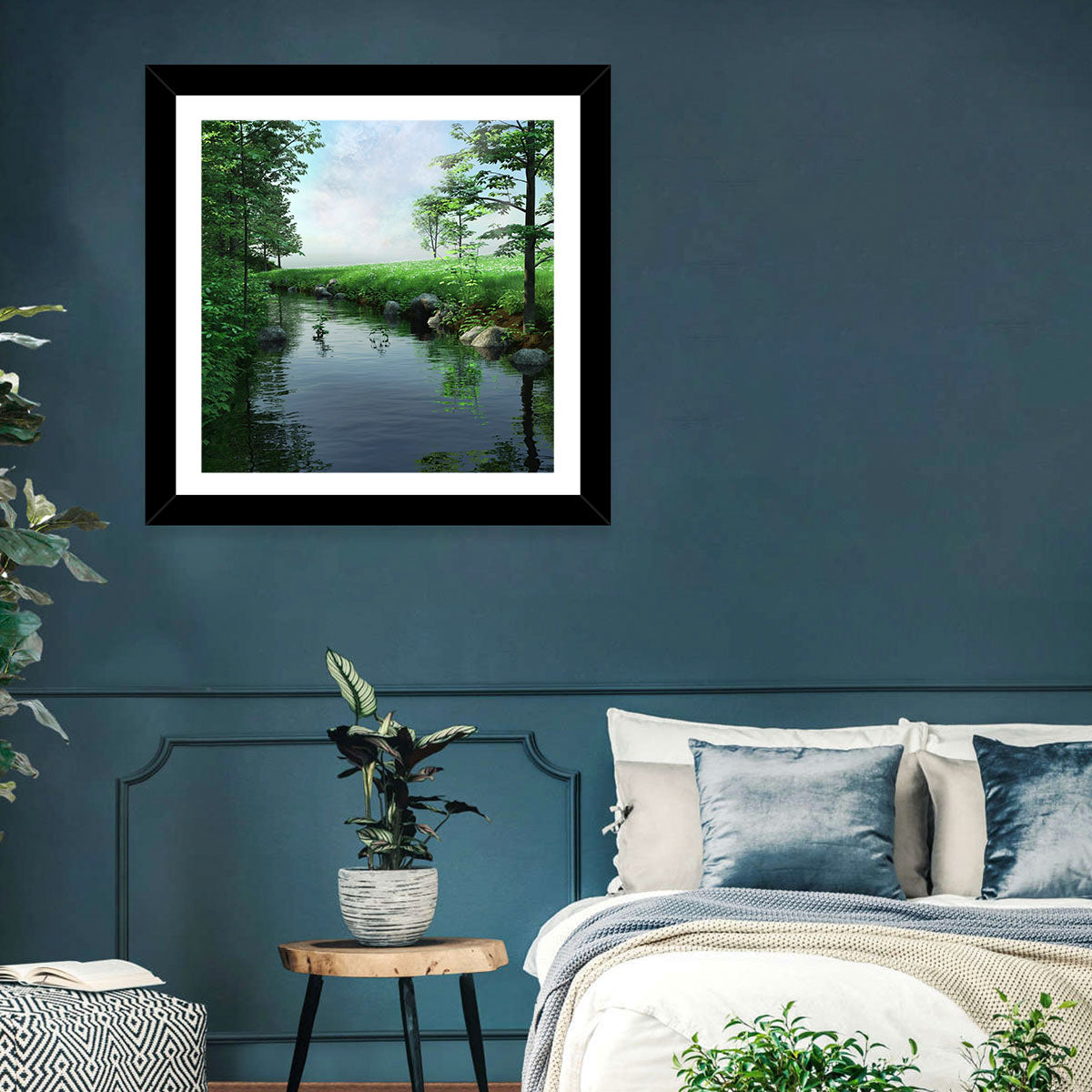 Tranquil Meadow Stream with Wildflowers Wall Art