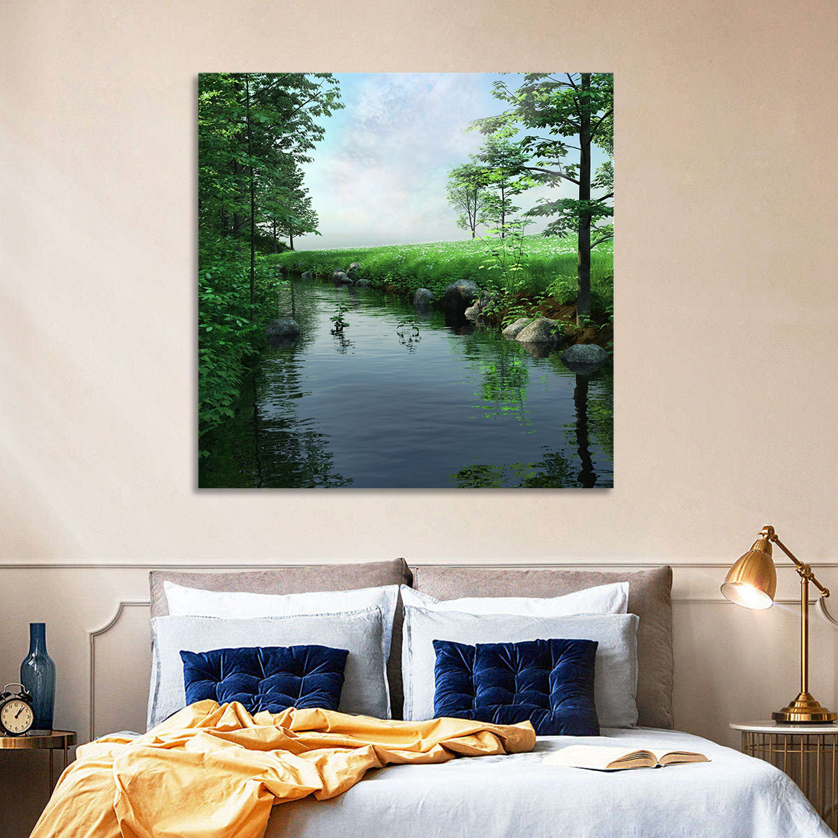 Tranquil Meadow Stream with Wildflowers Wall Art