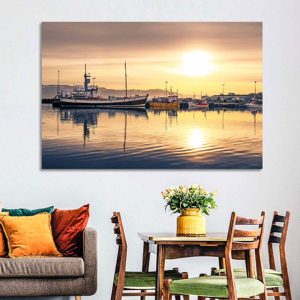 Husavik Harbor at Golden Hour Wall Art