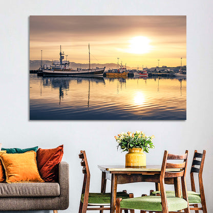 Husavik Harbor at Golden Hour Wall Art