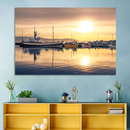 Husavik Harbor at Golden Hour Wall Art