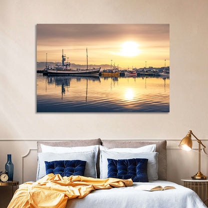 Husavik Harbor at Golden Hour Wall Art