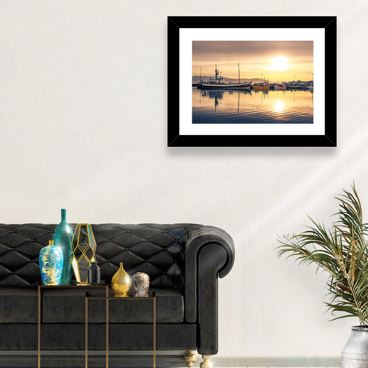 Husavik Harbor at Golden Hour Wall Art