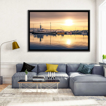 Husavik Harbor at Golden Hour Wall Art