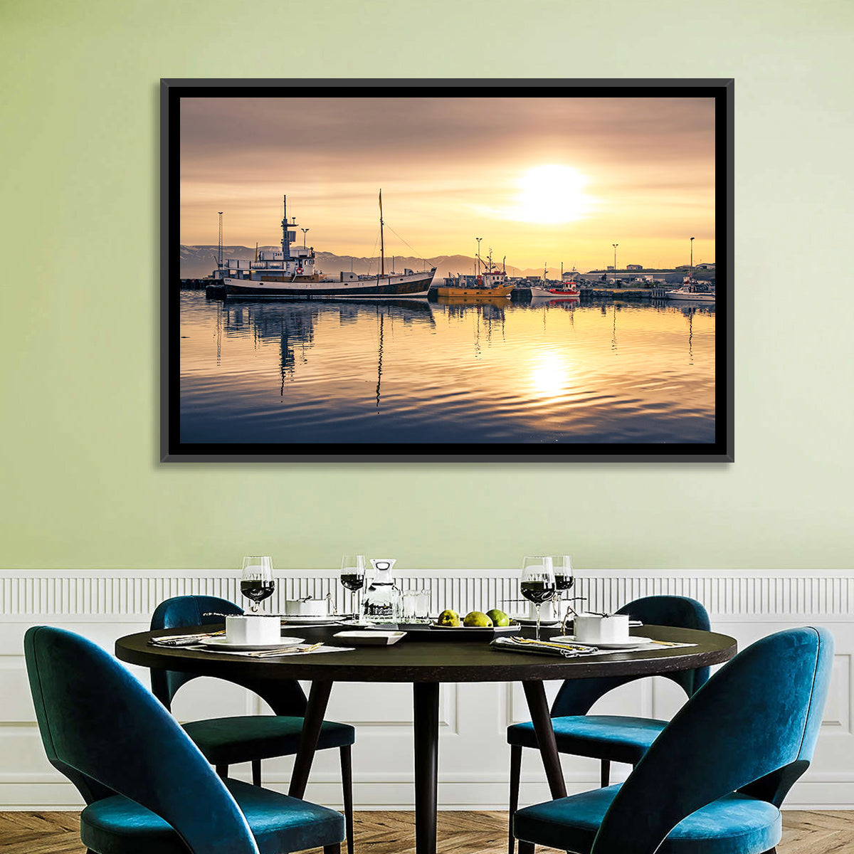 Husavik Harbor at Golden Hour Wall Art