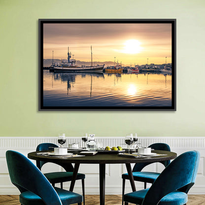 Husavik Harbor at Golden Hour Wall Art