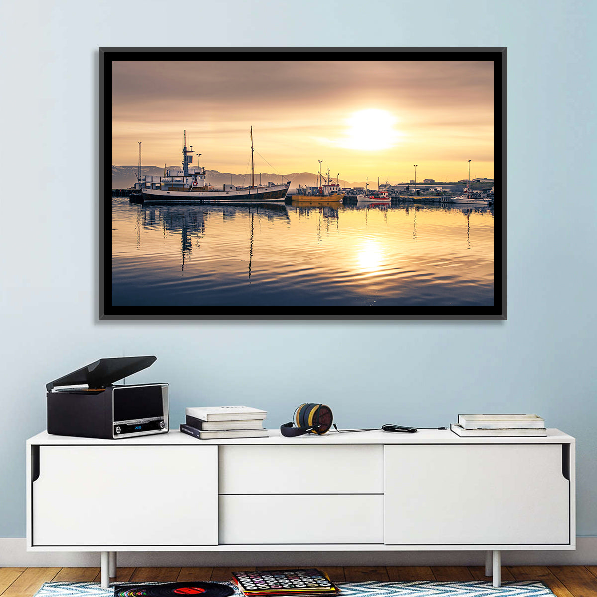 Husavik Harbor at Golden Hour Wall Art