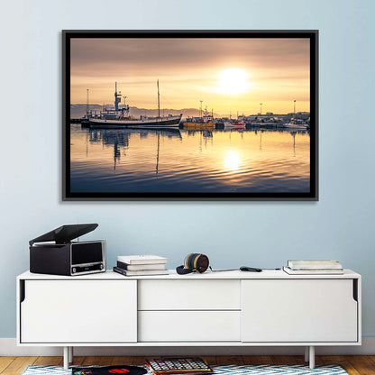 Husavik Harbor at Golden Hour Wall Art