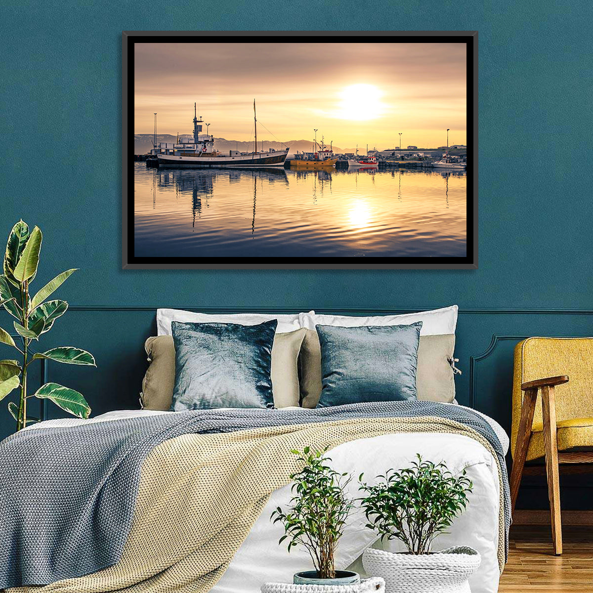 Husavik Harbor at Golden Hour Wall Art