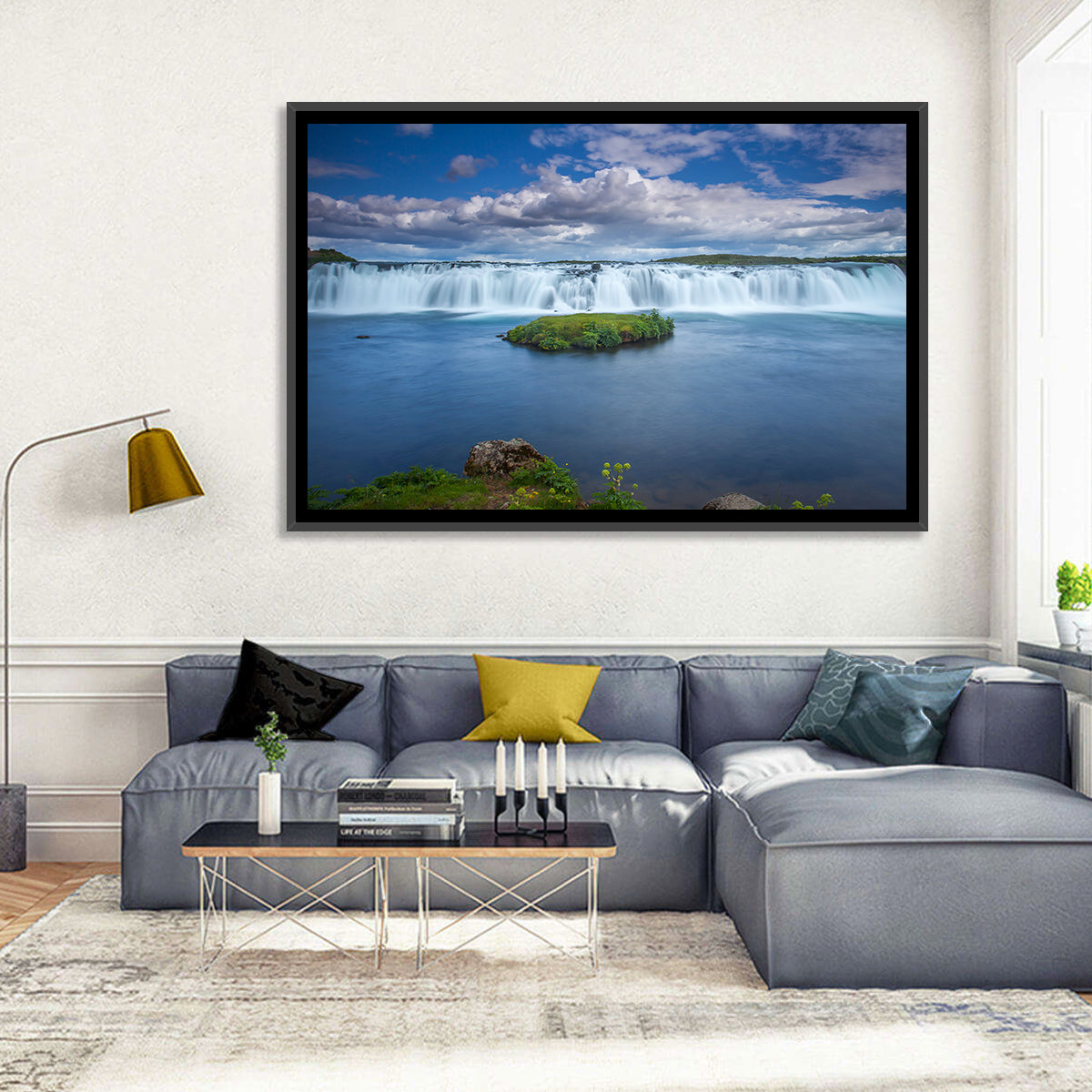 Faxi Waterfall Long Exposure Wall Art in a room, landscape