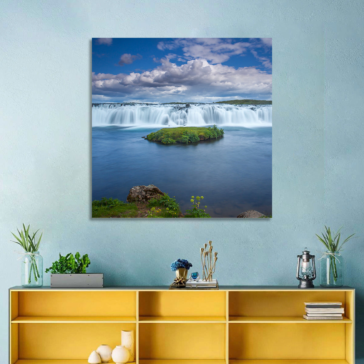 Faxi Waterfall Long Exposure Wall Art in a room, landscape