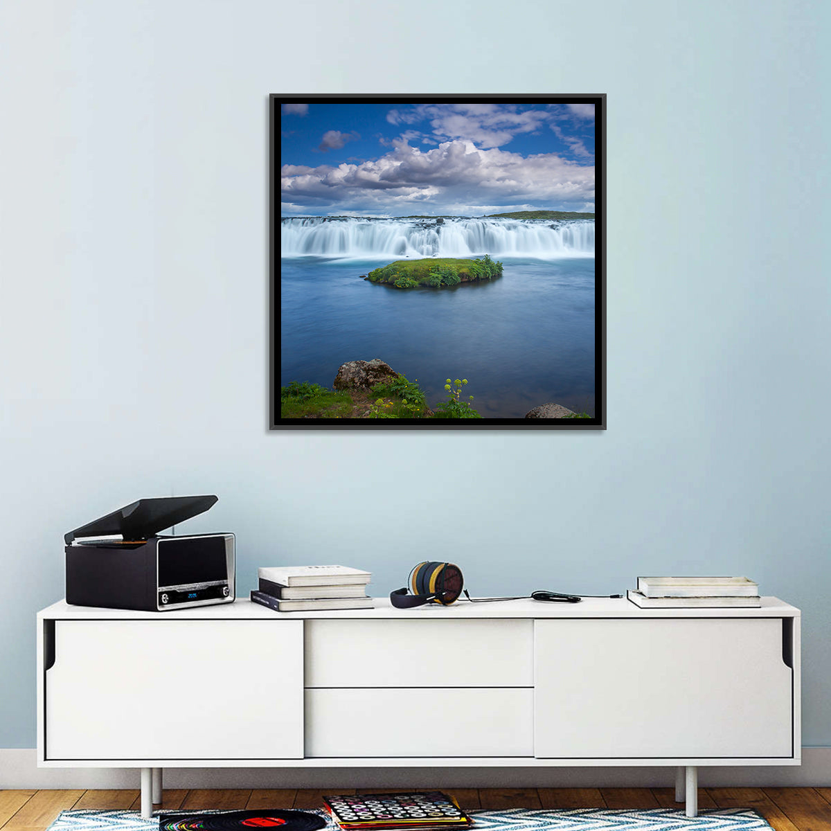 Faxi Waterfall Long Exposure Wall Art in a room, landscape