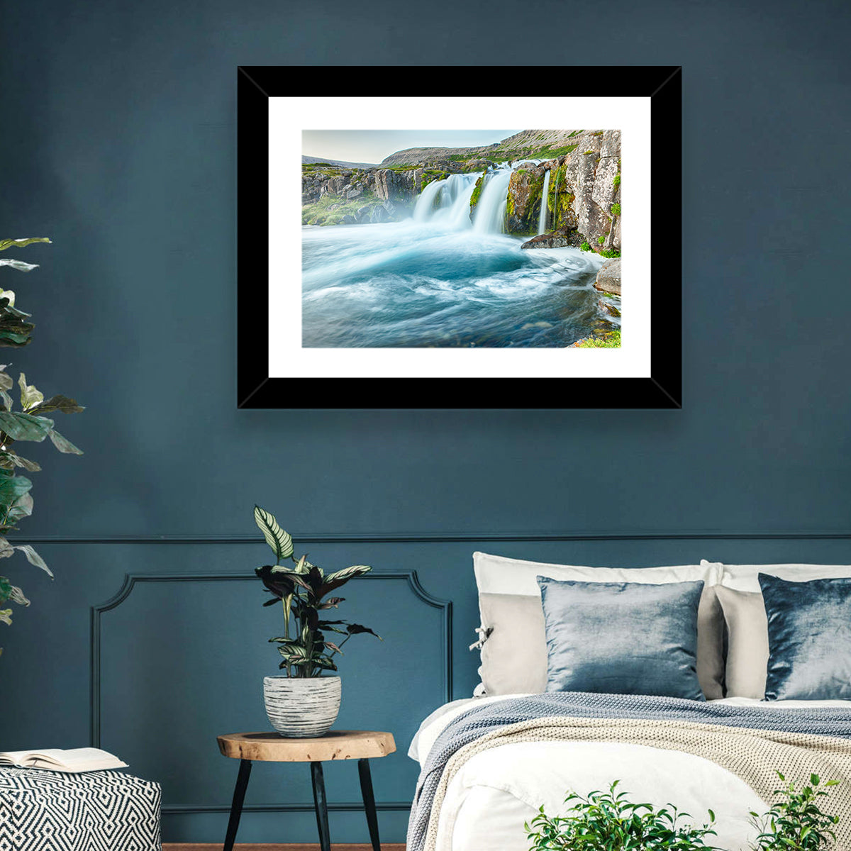 Dynjandi Waterfall Mist and Moss Wall Art in a room, landscape