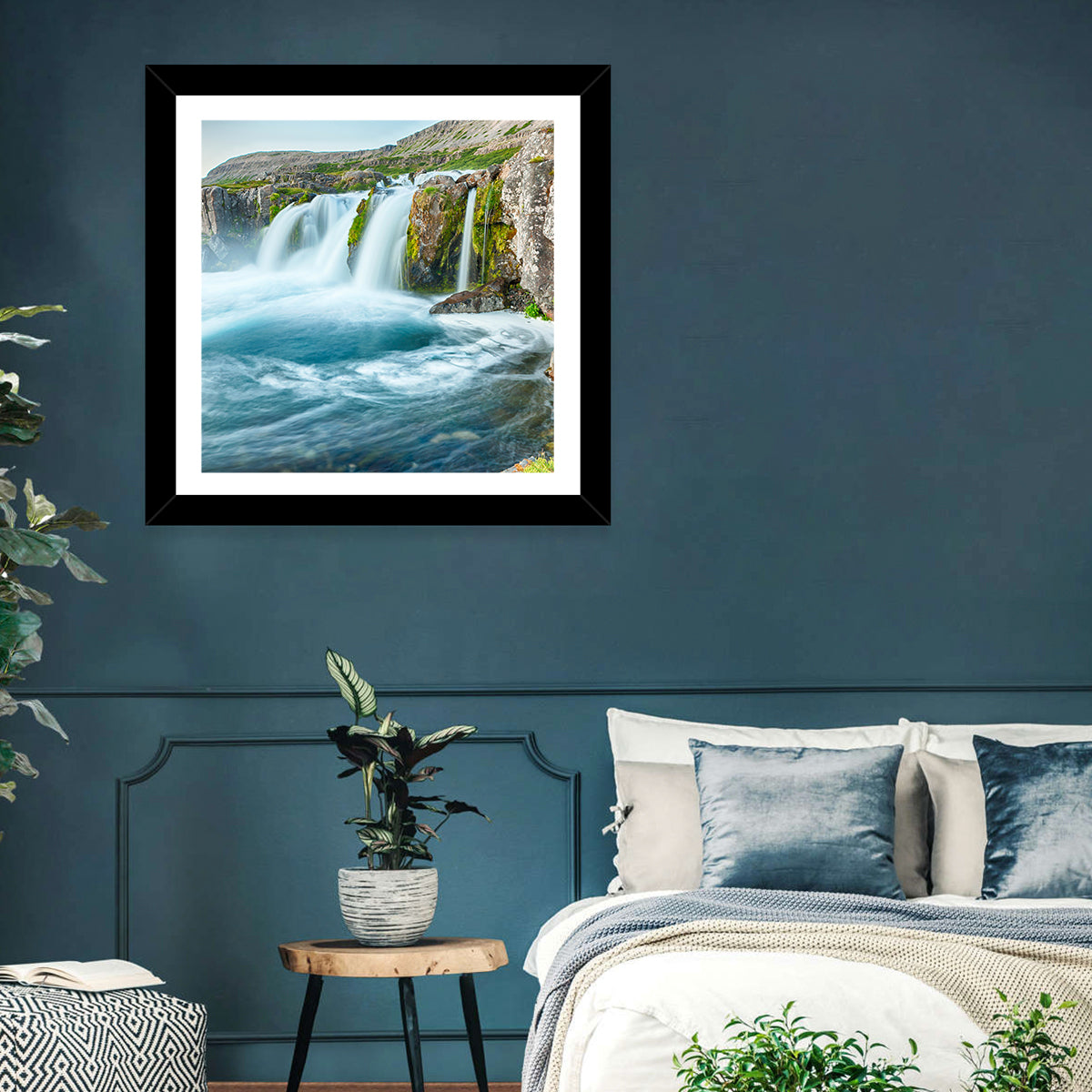 Dynjandi Waterfall Mist and Moss Wall Art in a room, landscape