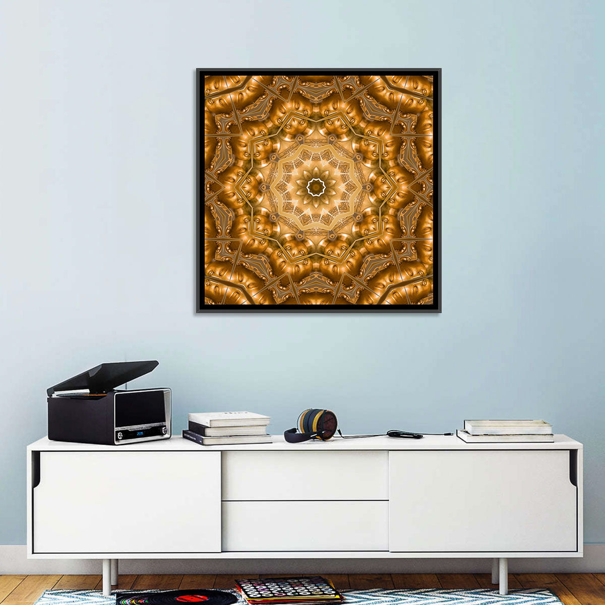 Golden Buddha Mandala Kaleidoscope Pattern Wall Art