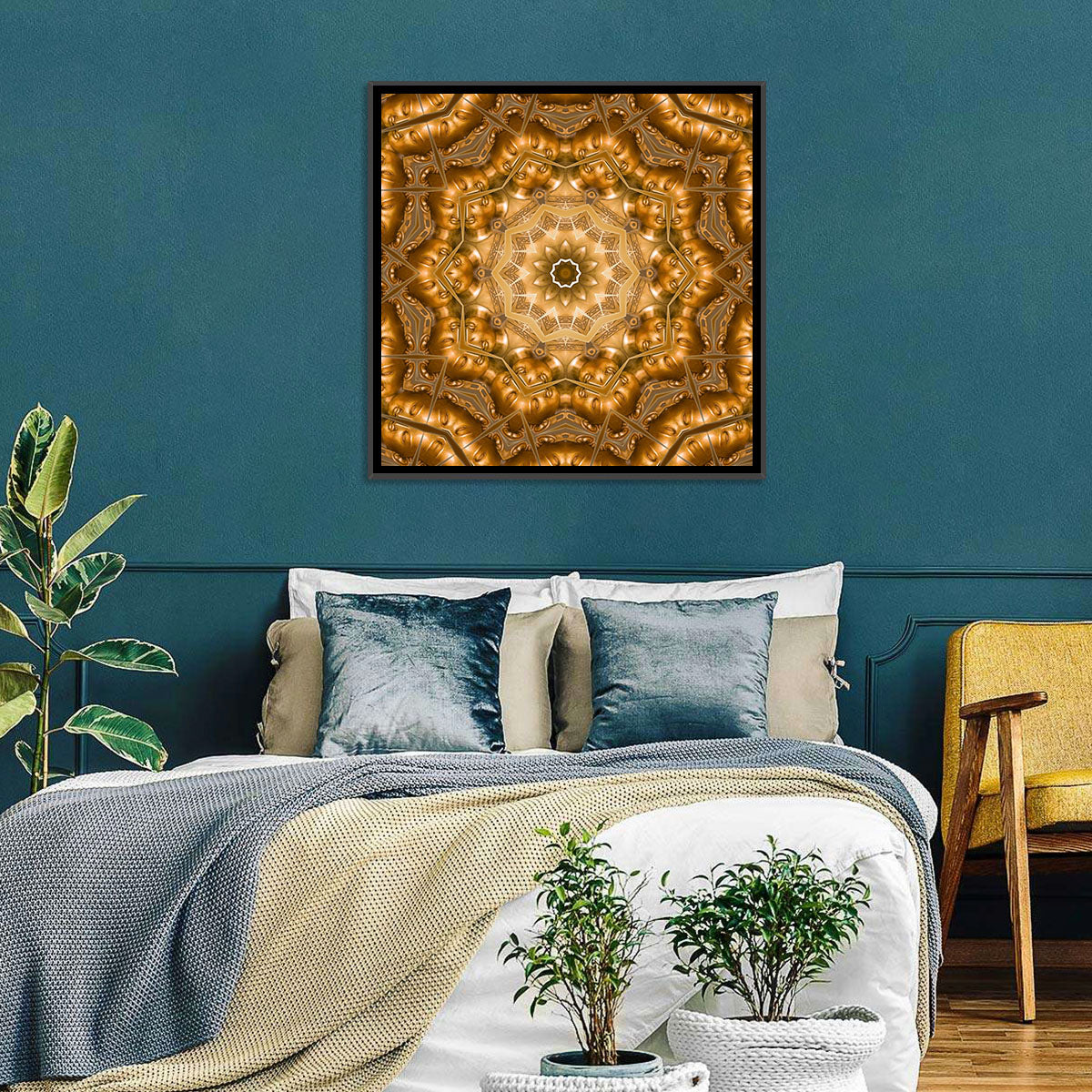Golden Buddha Mandala Kaleidoscope Pattern Wall Art