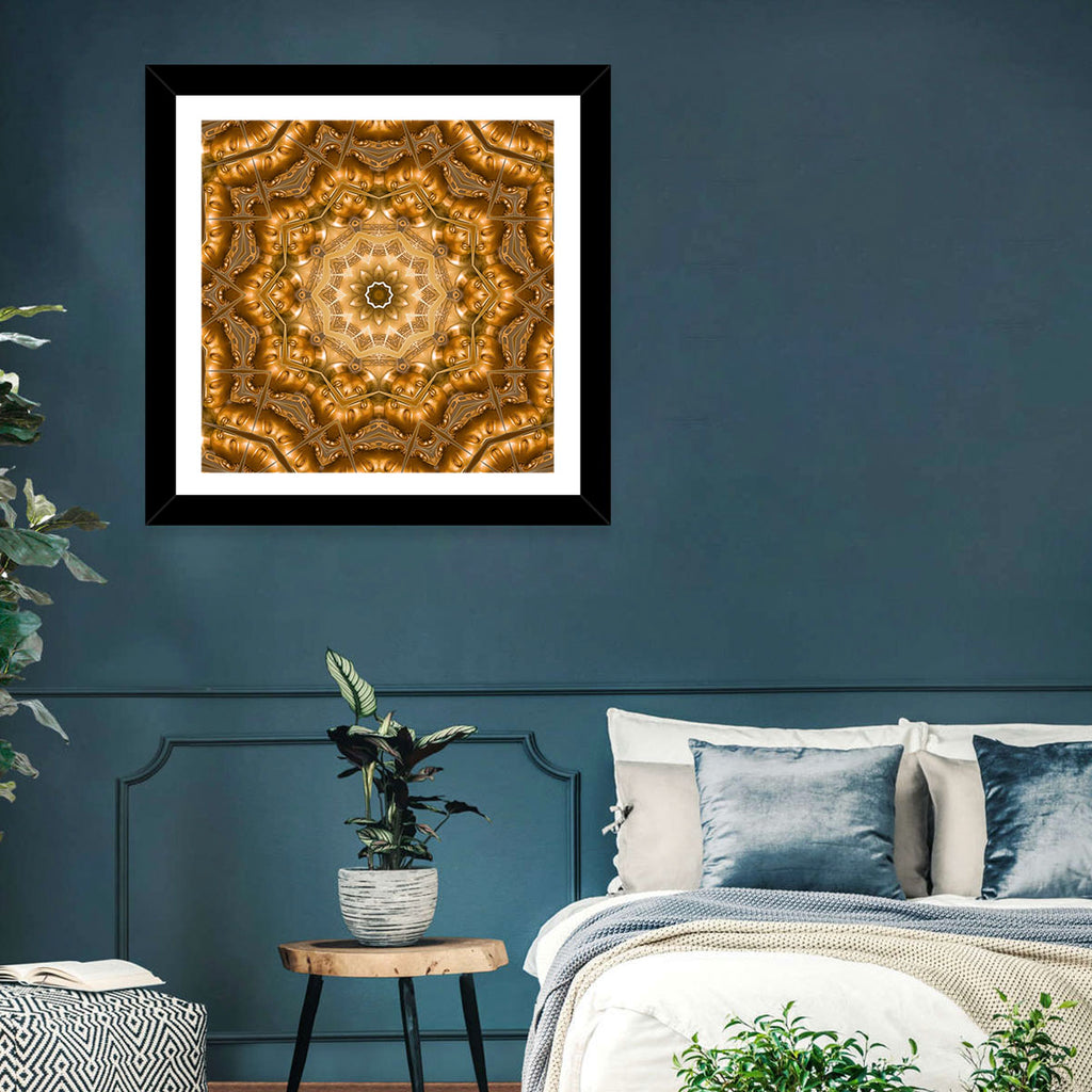 Golden Buddha Mandala Kaleidoscope Pattern Wall Art