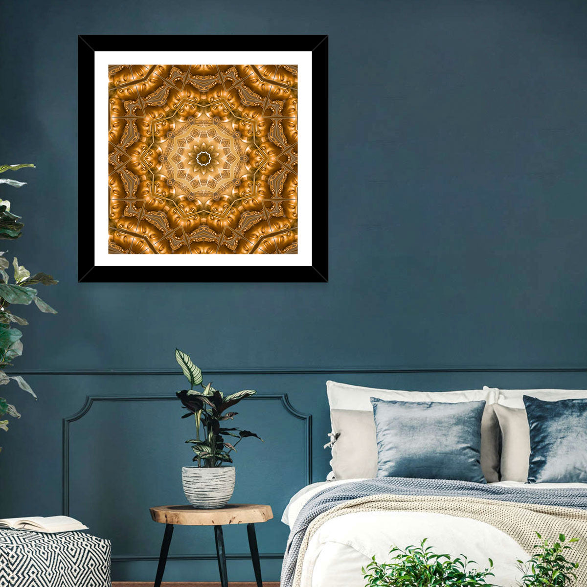 Golden Buddha Mandala Kaleidoscope Pattern Wall Art