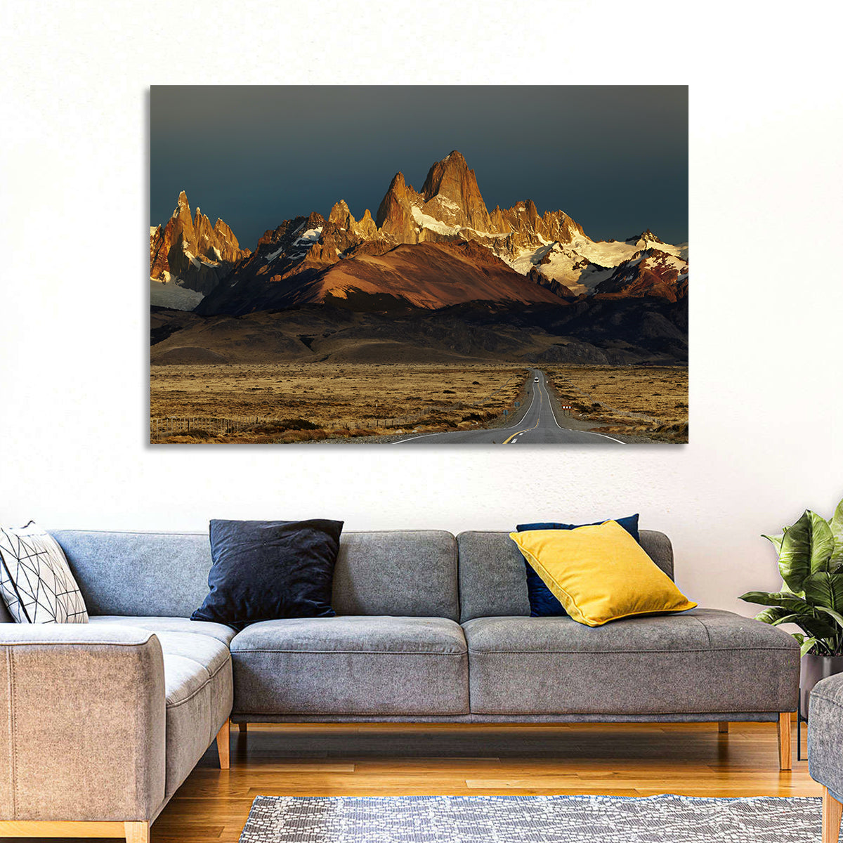 Mount Fitz Roy Sunrise Wall Art in a room, landscape