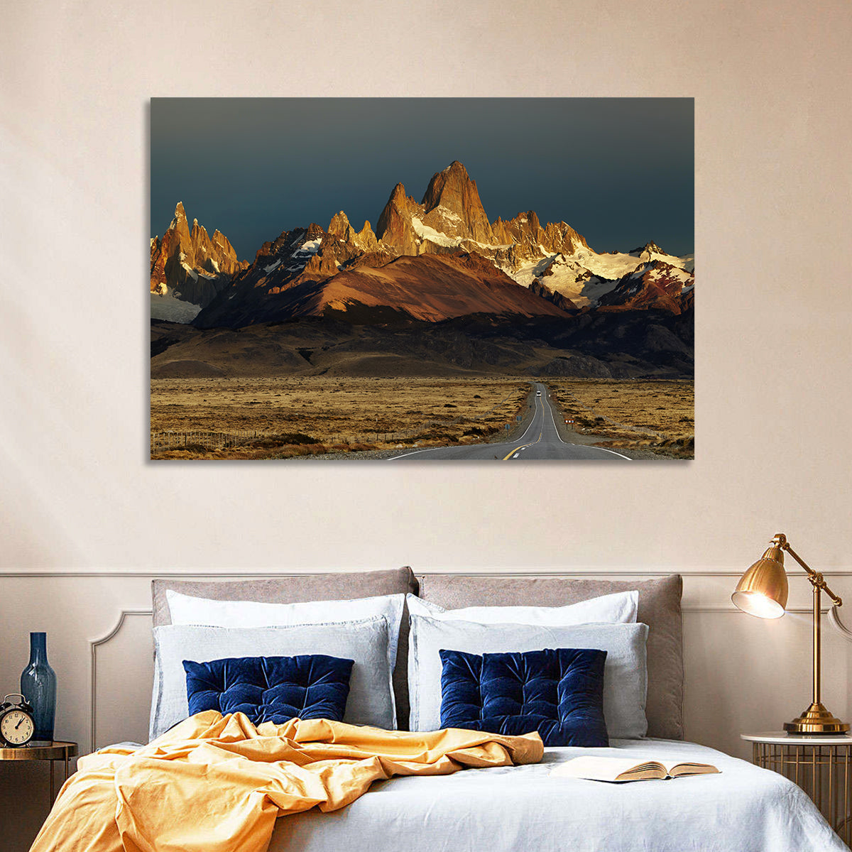 Mount Fitz Roy Sunrise Wall Art in a room, landscape