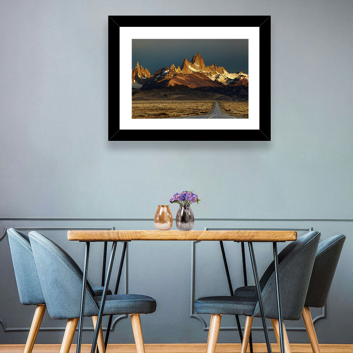 Mount Fitz Roy Sunrise Wall Art in a room, landscape