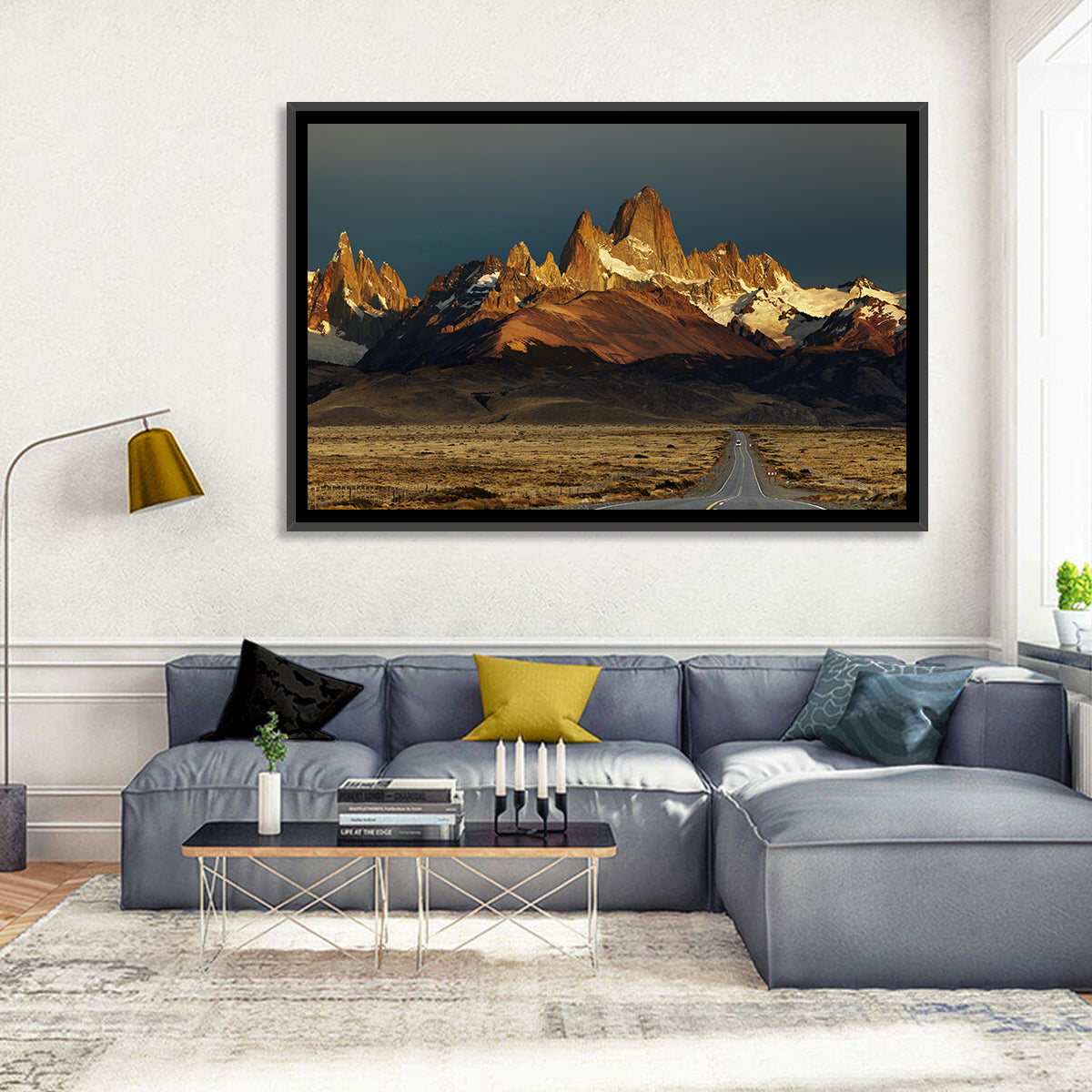 Mount Fitz Roy Sunrise Wall Art in a room, landscape