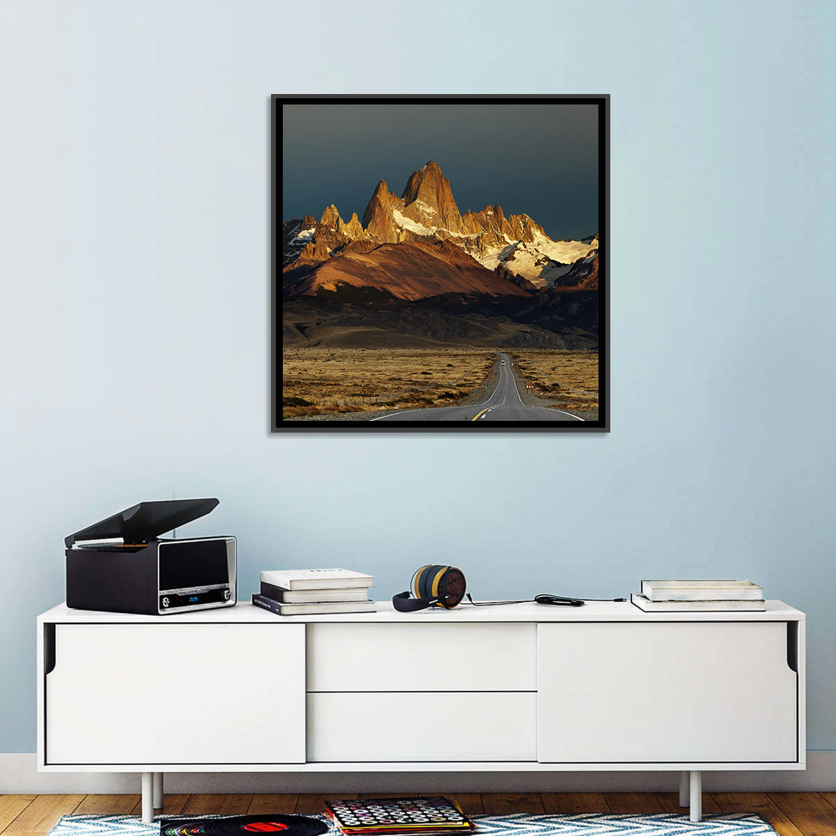 Mount Fitz Roy Sunrise Wall Art in a room, landscape