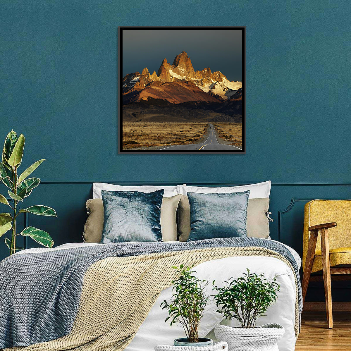 Mount Fitz Roy Sunrise Wall Art in a room, landscape