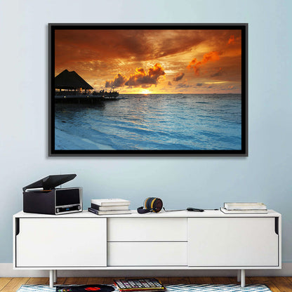 Overwater Bungalow Sunset Pier Wall Art