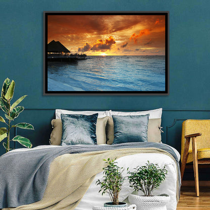 Overwater Bungalow Sunset Pier Wall Art